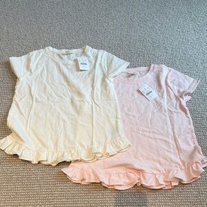 Crewcuts Ruffle/Peplum Hem T-Shirts - Cream & Pink